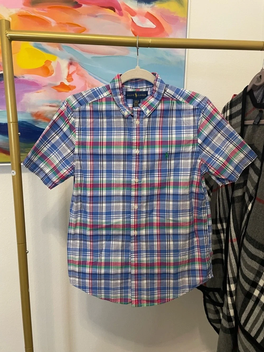 Ralph Lauren Short-Sleeve Plaid Button-Down Shirt - Blue, Green, Red Boys Size L